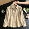 Moda Novedosa y Elegante para Primavera y Otoño 2026, Camisa Ligera de Cuello Solapa, Blusa Casual Holgada de Manga Larga, Top Sencillo para Mujer