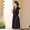 Moda Verão 2025 para Mulheres de Meia-Idade e Idosas, Vestido Longo com Gola Acima do Joelho, Vestido Emagrecedor com Ajuste na Cintura, Vestido de Mãe