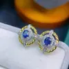 Aretes de Zafiro Natural de Sri Lanka Plata 925 Incrustados Color Natural Aretes Tesoro Luz de Lujo Noble Estilo Caliente en Vivo