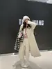 Pantalones de Pierna Ancha Adelgazantes de Cintura Alta para Mujer Otoño Invierno Sueltos de Longitud al Suelo Casuales Pantalones de Punto de Lana Blancos de Pierna Recta