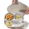 [Liquidación] Plato de Cena Infantil de Acero Inoxidable Plato de Comida para Bebé Dibujos Animados Caja de Almuerzo Portátil Compartimentada para el Hogar y Estudiantes