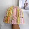 Sombrero Hecho a Mano ~ Sombrero de Lana Trenzado Multihilo Resistente de Colores Mixtos Sombrero Dopamina Colorido de Invierno Cálido para Mujer Sombrero de Punto Moderno