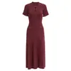 Vestido de punto largo de verano con cuello redondo, manga corta, estilo europeo y americano, para mujer, con calados y canalé, marca S