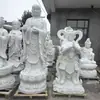 Escultura Personalizada em Pedra de Estátuas de Buda em Mármore Branco: Buda da Medicina de Três Faces, Bodhisattva Guanyin, Bodhisattva Manjushri e Deus da Riqueza dos Nove Caminhos para Exposição ao Ar Livre