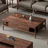Nova mesa de chá estilo chinês em nogueira preta norte-americana, estética estilo Song, mesa de chá quadrada simples inspirada no Zen, madeira maciça com tampo de pedra, móveis para sala de estar