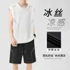 Conjunto de Chaleco de Secado Rápido para Hombre Verano 2025 Seda Helada Ropa Deportiva para Correr Camiseta sin Mangas Pantalones Cortos Conjunto Casual de Dos Piezas