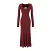 Vestido Elegante Longo de Gola Redonda e Manga Longa Costas Abertas Sexy para Menina Quente Estilo Novo de Primavera Cintura Marcada Slim-Fit Cor Sólida Modelo A
