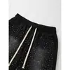 Talla europea [Transfronterizo para Hombre] Pantalones cortos negros de mezclilla para hombre cintura elástica verano artesanía de pedrería pantalones de cinco puntos