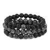 Pulsera Perforada de Tres Capas de Obsidiana Mate Transfronteriza, Pino Blanco Importado, Piedra Volcánica, Joyería Hecha a Mano con Cuentas de Comercio Exterior, Apilable, Mayoreo