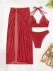 Traje de baño transfronterizo Fábrica Xingcheng Nuevo Bikini dividido de tres piezas para mujer Vestido largo Color sólido Traje de baño sexy