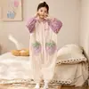 Pijama de una pieza para niños, Otoño e Invierno, Franela Engrosada Anti-Patada Cálido Coral Fleece, para Niños Medianos y Grandes, Ropa de Casa para Niñas