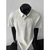 Camisa Polo de Manga Corta Air Cotton Edición Verano 2026 para Hombre, Camiseta Pesada Estilo Ins de Verano con Hombro Normal, Corte Holgado y Mangas Tres Cuartos