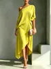 Verão 2026 Roupas Femininas Transfronteiriças Nova Moda Europeia e Americana Comércio Exterior Temperamento Fashion Elegante Cor Sólida Ombro Único Vestido Solto