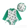 Maiô Infantil de Peça Única com Estampa de Desenho Transfronteiriço para Crianças Pequenas, Maiô Triângulo de Secagem Rápida com Touca de Natação, Estilo Infantil