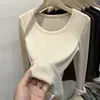 Nueva Camiseta Térmica Estilo Coreano para Mujer Otoño Invierno con Forro de Terciopelo Cálido, Corte Ajustado, Nueva Camiseta de Manga Larga de Otoño 2026