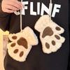 Guantes de medio dedo con forro polar para estudiantes, mujeres, de invierno, gruesos, cálidos, resistentes al frío, con forma de oso de peluche