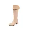 Botas de terciopelo estilo coreano, ajustadas, hasta la rodilla, para mujer, nueva colección otoño/invierno, punta redonda, tacón medio grueso, cierre lateral, ajustadas a la pierna, de caña alta