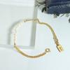 Pulseira Simples para Meninas Presente de Namorada Corrente Banhada a Ouro Aço Titânio Pérola de Água Doce Contas Estilo Retrô Sem Cor Joia para Mãos