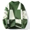 Suéter de punto de ochos de cuello alto a medio, con bloques de color y estampado a cuadros, para otoño e invierno, de punto, holgado, con bloques de color, pullover para hombre