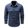 Camisa Masculina de Manga Longa Estilo Retrô Europeu e Americano para Trabalho, Estilo Primavera, Camisa Masculina Casual Solta com Múltiplos Bolsos, Camisa Multifuncional