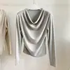 Top de diseño sutil con cuello de solapa para mujer, temporada Primavera/Otoño 2026, Absolutamente Hermoso, Dulce y Picante, Camiseta de manga larga de un solo hombro, Ajuste ceñido, Top básico perezoso