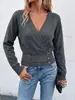 Suéter de punto abotonado de doble cuello para mujer, de otoño e invierno, transfronterizo, suave, cómodo, holgado, versátil, moderno, suéter casual de punto