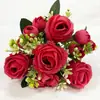Buquê de rosas artificiais de 7 galhos transfronteiriço, flores artificiais, pequeno arranjo para casamento, decoração de casa e arranjo ornamental