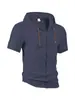 Camisa con Capucha de Lino para Hombre Amazon Verano Nueva Casual Europea y Americana Color Sólido de un Solo Botón Manga Corta Cárdigan