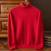Outono e inverno novo 100 suéter de lã pura gola alta masculina solta engrossada casual cor sólida suéter de caxemira suéter base