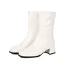 Comercio exterior transfronterizo 2026 botines cuadrados con cremallera trasera, tacón grueso, charol, color plateado, tacón medio, botas de moda, botas de mujer, AliExpress