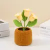 Flores de Lana Terminadas Tejidas a Mano Creativas Mini Plantas en Maceta Adornos para la Consola Central del Coche Decoración del Hogar