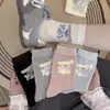 Calcetines de Algodón Absorbentes de Sudor para Mujer Primavera y Verano, Calcetines de Media Pantorrilla con Lazo Estilo Coreano, Calcetines Holgados Dulces con Dibujos de Cachorros