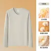 Camiseta de manga larga con cuello en V Solona de 310 g para hombre, estilo nuevo de otoño e invierno, capa interior cálida cepillada por ambos lados, top para hombre