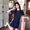Conjunto de Dos Piezas: Top + Falda 2026 Japonés y Coreano Casual de Moda Ins Nuevo Moda Corto Azul Marino Conjunto para Mujer