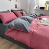 2026 Novo Conjunto Minimalista de Cor Sólida de Quatro Peças Estilo Muuji Lavado Cor Lisa Dupla Face Estilo Lençol de Cama para Dormitório Estudantil Conjunto de Três Peças