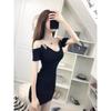 Falda Noche de Verano Ropa de Mujer 2025 Nuevo Estilo Coreano Corte Entallado Rayada Hombro Descubierto Manga Corta Vestido Cubre Caderas