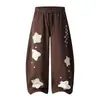 Calça de Moletom Casual Solta com Patch de Estrela de Cinco Pontas Estilo Americano para Mulheres, Nova Coleção de Primavera, Calça Versátil de Cintura Alta com Blocos de Cor e Pernas Largas Curvas