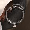 Pulsera Trébol de Cuatro Hojas de la Suerte Doble Capa Zircón Hoja de Ginkgo Pulsera Estudiante Mejor Amigo Cuentas Redondas Pulsera de Hojas Estilo Coreano