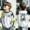 Camiseta de manga comprida para meninos, estilo primavera e outono, com mangas raglan, gola redonda, algodão puro, top básico versátil, camiseta moderna