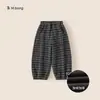 Ropa Infantil Bangxuan Niños Invierno Nuevos Pantalones Rayados Más Terciopelo Calidez Joggers para Niños Pantalones Simples Versátiles para Niñas