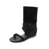 Sapatos Femininos de Salto Médio Abertos na Ponta, Moda, Aumento Interno de Altura de 5,5 cm, Bico Redondo, Botas Western Versáteis Estilosas de Cor Sólida, Sandálias Femininas