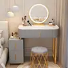 Nueva Mesa de Tocador Minimalista Moderna de Gama Alta 2025 para Espacios Pequeños, Almacenamiento de Lujo Ligero, Mesa de Maquillaje Estilo Crema con Espejo Inteligente