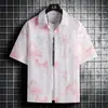 Nova Camisa Masculina de Verão com Lapela Casual de Manga Curta Jovem Tendência Personalidade Simples Seda Gelada Estilo Chinês Camisa Casual