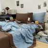 Juego de 4 piezas de colcha de verano de algodón lavado a rayas negras minimalista estilo japonés para combinar, colcha de verano para aire acondicionado, núcleo de colcha fina de 2 m
