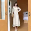 Vestido largo de manga larga de alta calidad estilo francés, vestido de hada petite, suave y elegante, vestido largo adelgazante, color albaricoque