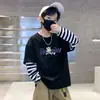 Camiseta Base de Manga Larga Falsa de Dos Piezas para Niños Ropa de Otoño Estilo Primavera/Otoño Ropa para Bebés Niños Pequeños Algodón Puro Tendencia T