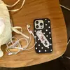 Funda para Teléfono Móvil 16Promax con Soporte de Cachorro de Lunares Negros Casual Adecuada para 15Pro Marco Negro Carcasa Dura 14Promax