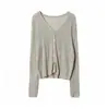 Cardigan de Lã com Gola V Feminino Oufan, Novo Cardigã Fino de Tricô de Manga Longa Slim Fit para o Início do Outono 11408