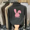 Camiseta de cuello semi-alto a rayas de terciopelo alemán, engrosada, para niñas, otoño e invierno, ropa para niños, prenda interior para niñas de mediana edad y mayores