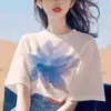 Camiseta Negra de Manga Corta para Mujer 2026 Verano Nuevo Estilo Holgada Adelgazante Moda Diseño de Mujer Top con Estampado Floral